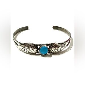 Vintage Sterling Silver Southwestern Navajo Turquoise Cuff Bracelet